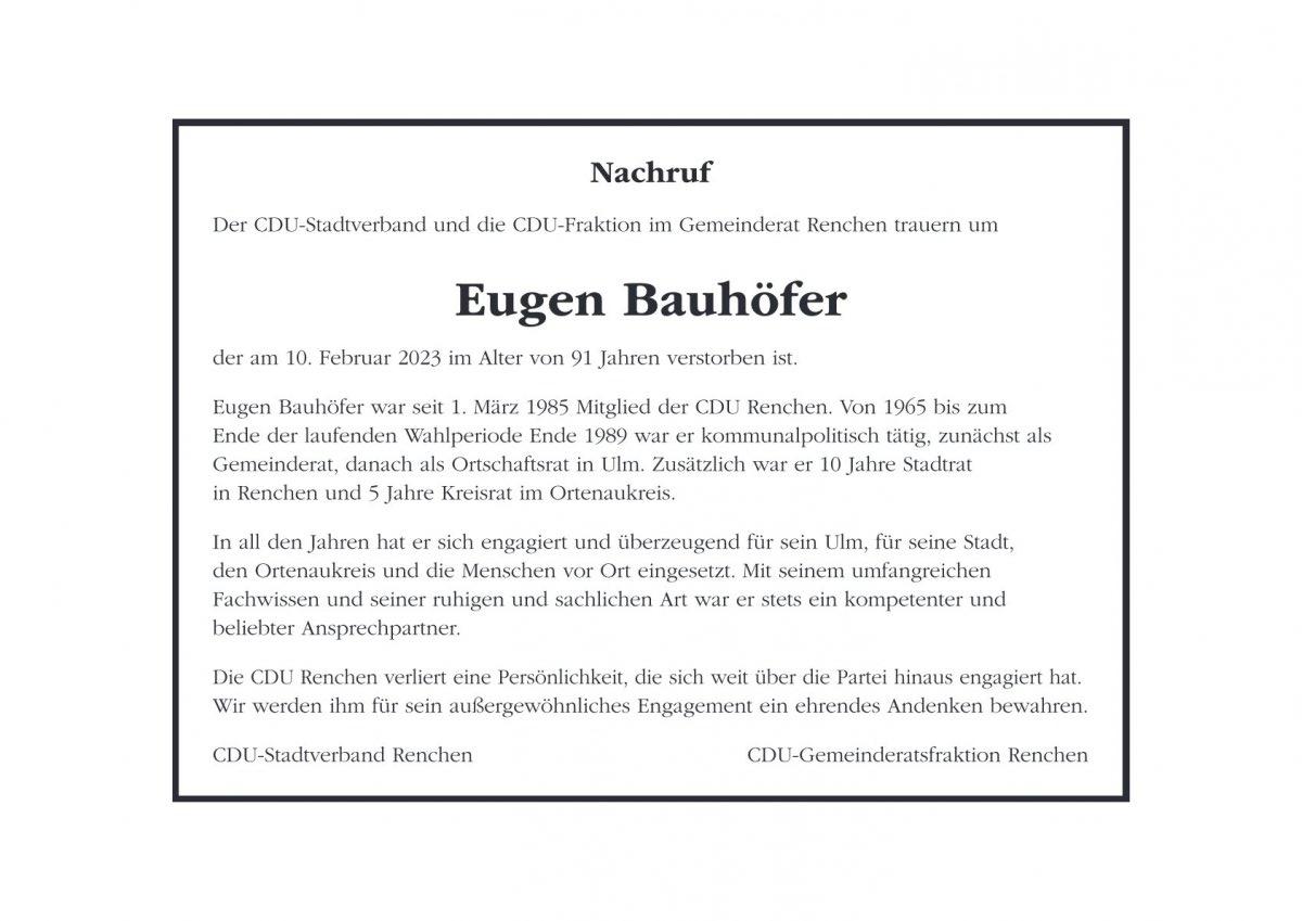 Nachruf Eugen Bauhöfer
