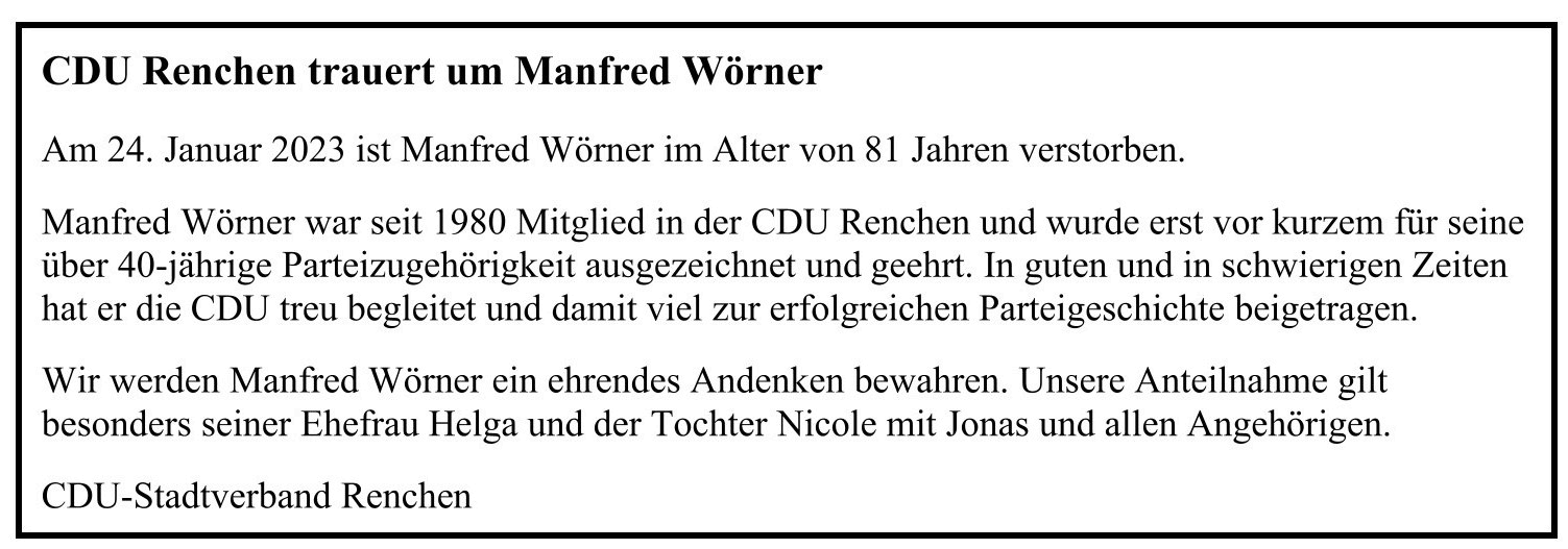 Nachruf Manfred Wörner