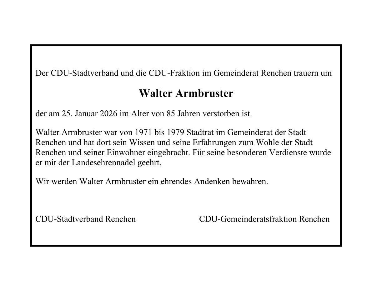 Nachruf Walter Armbruster
